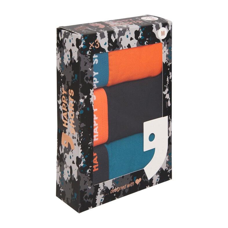 Happy Shorts Happy Shorts Heren Boxershorts Trunks Oranje/Turquoise/Zwart 3-Pack