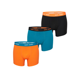 Happy Shorts Heren Boxershorts Trunks Oranje/Turquoise/Zwart 3-Pack