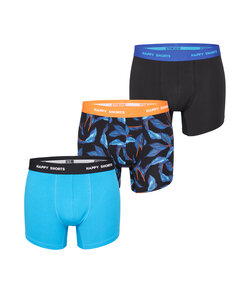 Happy Shorts Men's Boxer Shorts Trunks Leaves Blue/Black 3-Pack