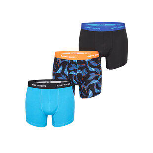 Happy Shorts Men's Boxer Shorts Trunks Leaves Blue/Black 3-Pack