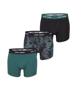 Happy Shorts Men's Boxer Shorts Trunks Leaves Green/Black 3-Pack