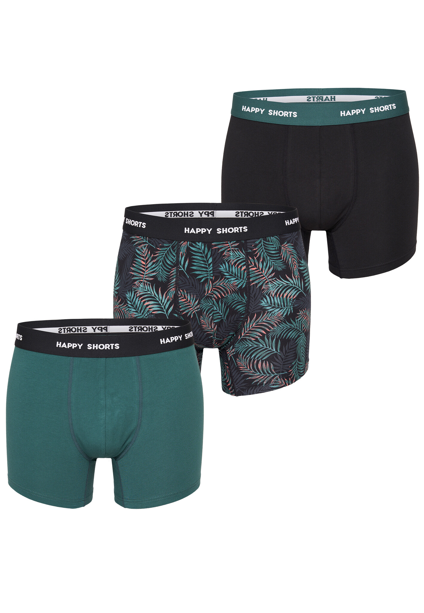 Happy Shorts Happy Shorts Heren Boxershorts Trunks Bladeren Groen Zwart 3 Pack