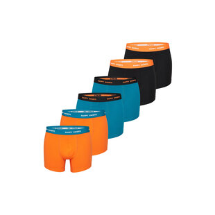 Happy Shorts Heren Boxershorts Trunks Oranje/Turquoise/Zwart 6-Pack