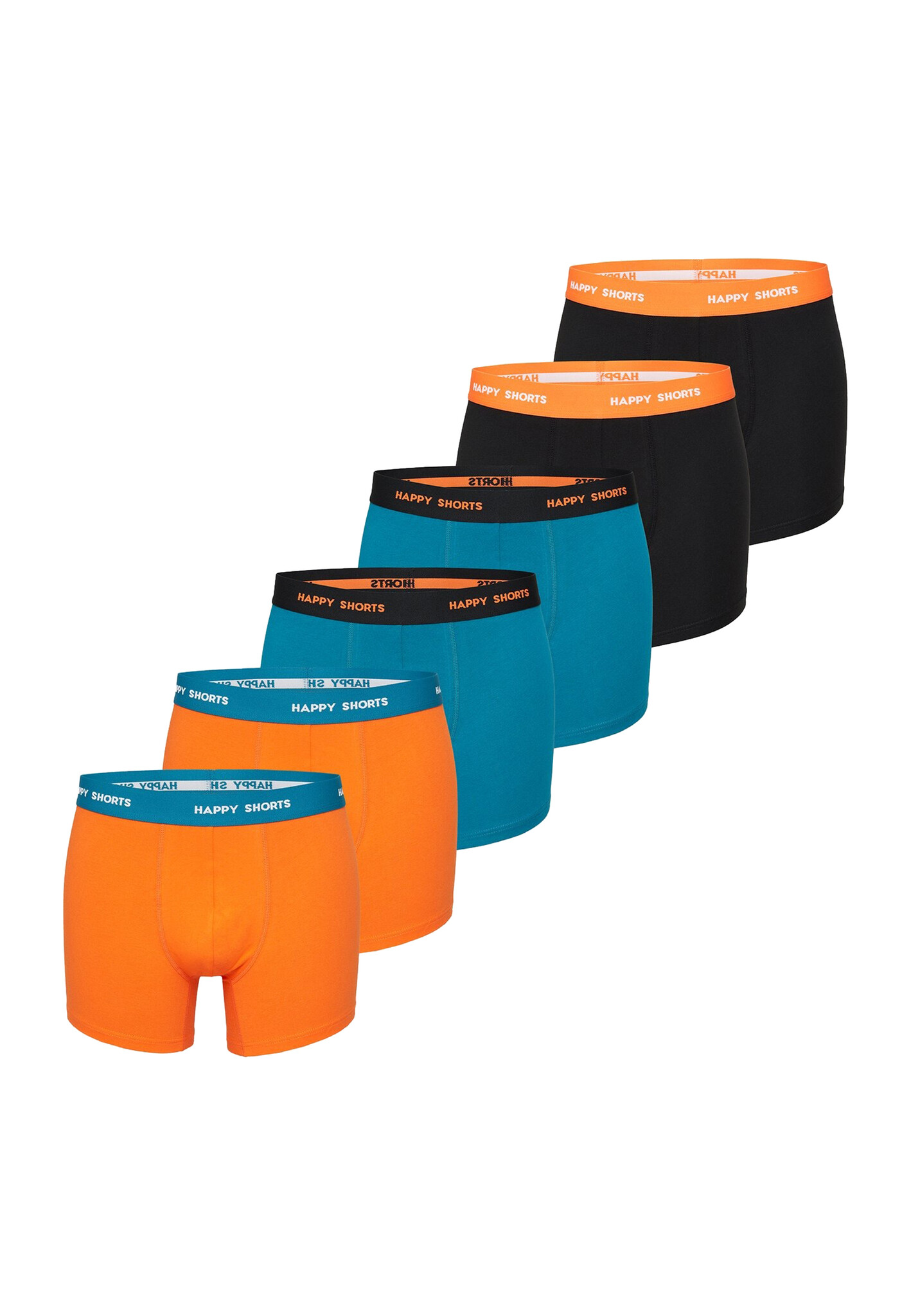 Happy Shorts Happy Shorts Heren Boxershorts Trunks Oranje Turquoise Zwart 6 Pack