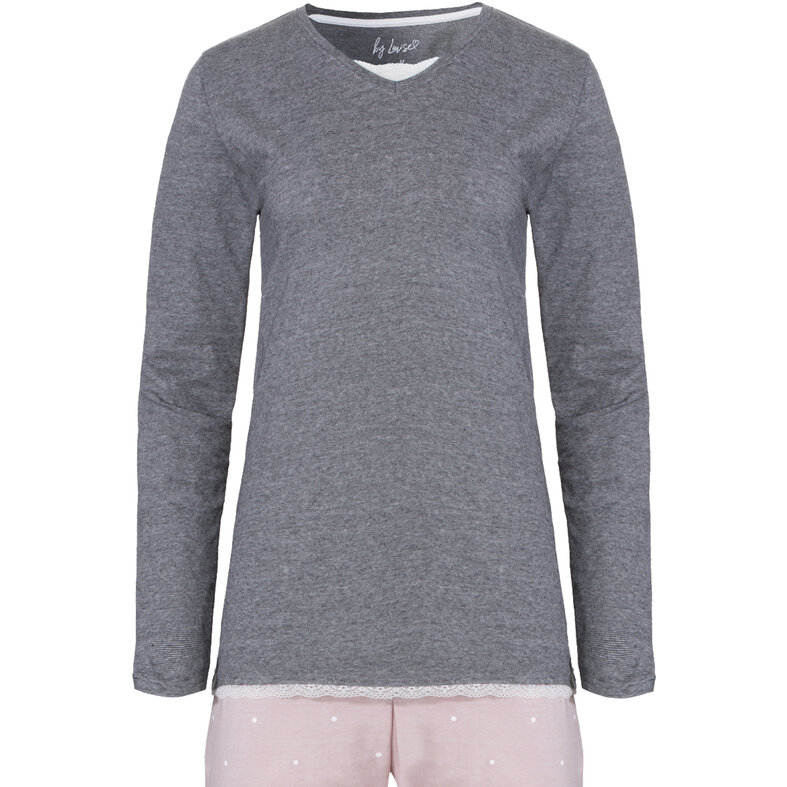 By Louise By Louise Dames Pyjama Set Lang Katoen Grijs / Roze