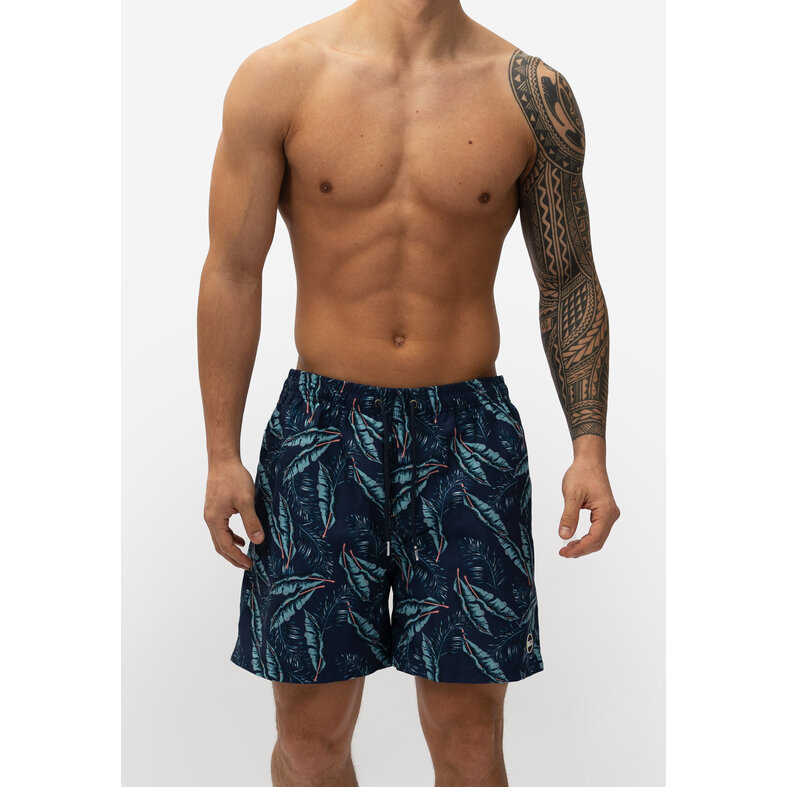 Happy Shorts Happy Shorts Heren Zwemshort Blad Print Blauw