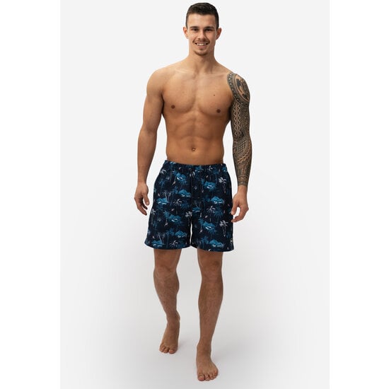 Happy Shorts Happy Shorts Men's Swim Short Tropical Island Print Dark Blue