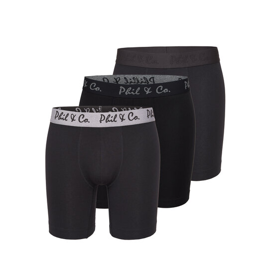 Phil & Co Phil & Co Boxershorts Heren Met Lange Pijpen Boxer Briefs 3-Pack Zwart