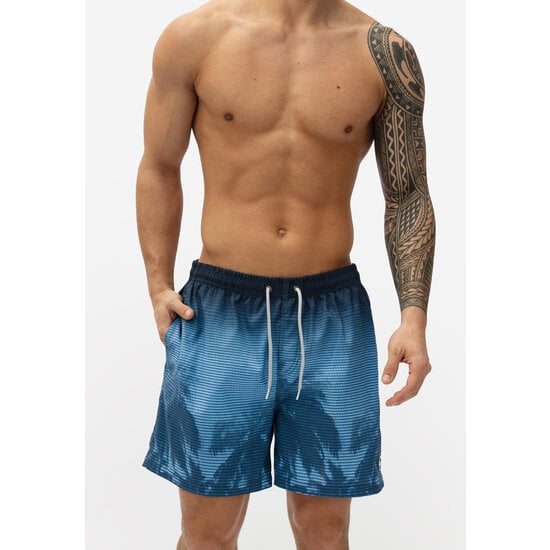 Happy Shorts Happy Shorts Men's Swim Short Faded Palm Tree Print Blue