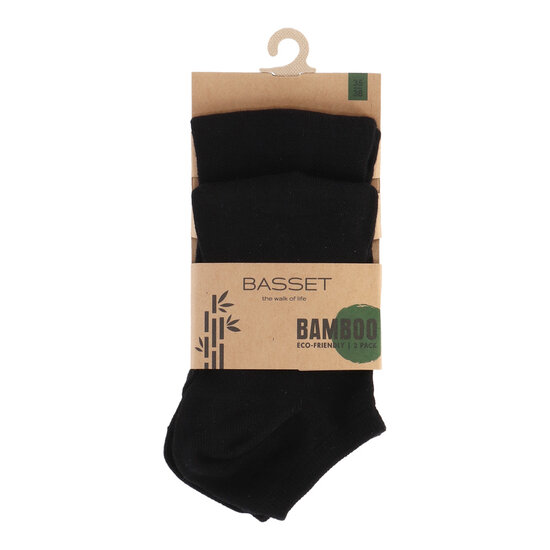 Basset Basset Dames/Heren Bamboe Sneaker Sokken 2-Pack Zwart