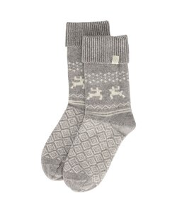 Apollo Ladies Wool House Socks Grey With Wrap Winter Print