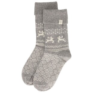 Apollo Ladies Wool House Socks Grey With Wrap Winter Print