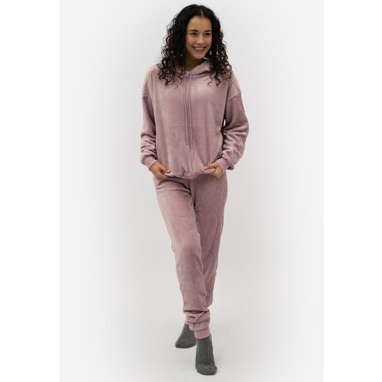 Apollo Apollo Ladies House Suit Loungewear Fleece Incl Hood Pastel Pink