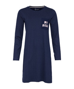 By Louise Ladies Nightshirt Long Sleeve Cotton Dark Blue Dotted