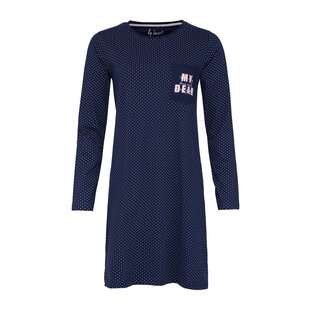 By Louise Ladies Nightshirt Long Sleeve Cotton Dark Blue Dotted