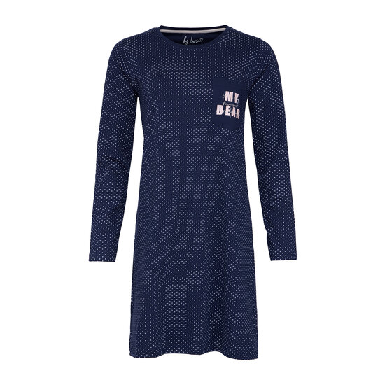 By Louise By Louise Ladies Nightshirt Long Sleeve Cotton Dark Blue Dotted