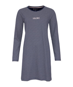 By Louise Ladies Nightshirt Long Sleeve Cotton Dark Blue Striped