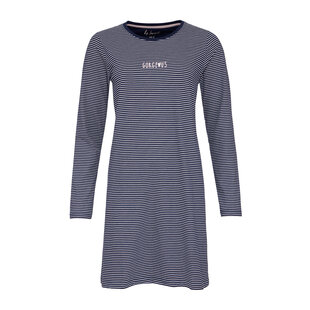 By Louise Ladies Nightshirt Long Sleeve Cotton Dark Blue Striped