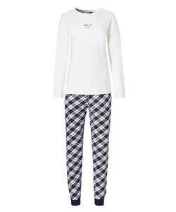 By Louise Essential Dames Pyjama Set Lang Katoen Geruit Wit Dream On