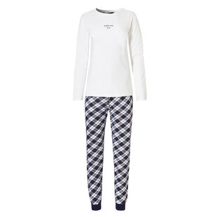 By Louise Essential Dames Pyjama Set Lang Katoen Geruit Wit Dream On