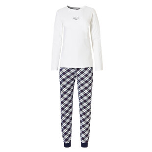 By Louise Essential Ladies Pajama Set Long Cotton Checkered White Dream On