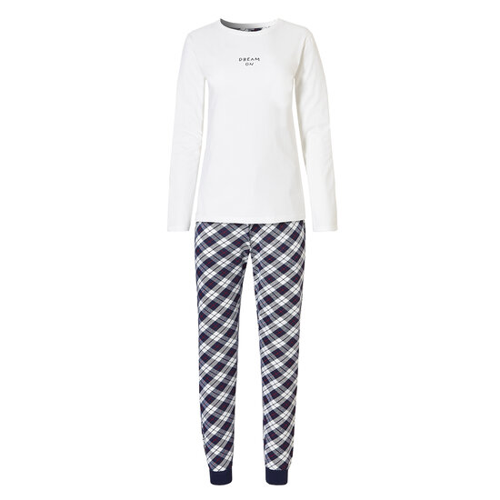 By Louise By Louise Essential Dames Pyjama Set Lang Katoen Geruit Wit Dream On