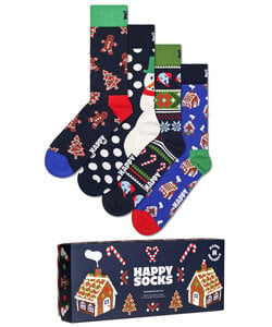 Happy Socks Dames Heren Sokken Gingerbread Giftbox Kerstsokken 4-Pack