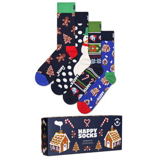Happy Socks Ladies Men's Socks Gingerbread Giftbox Christmas Socks 4-Pack