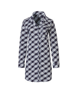 By Louise Ladies Nightshirt With Buttons Long Sleeve Checkered