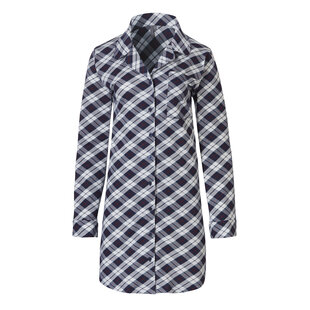 By Louise Ladies Nightshirt With Buttons Long Sleeve Checkered