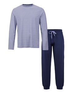 Phil & Co Long Men's Winter Pajama Set Cotton Thin Striped Gray/Blue