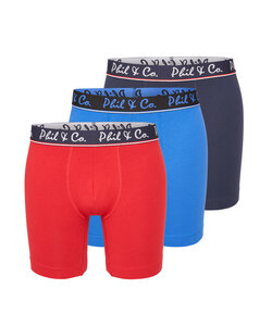 Phil & Co Boxershorts Heren Met Lange Pijpen Boxer Briefs 3-Pack Blauw / Rood