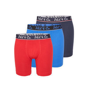 Phil & Co Boxershorts Heren Met Lange Pijpen Boxer Briefs 3-Pack Blauw / Rood