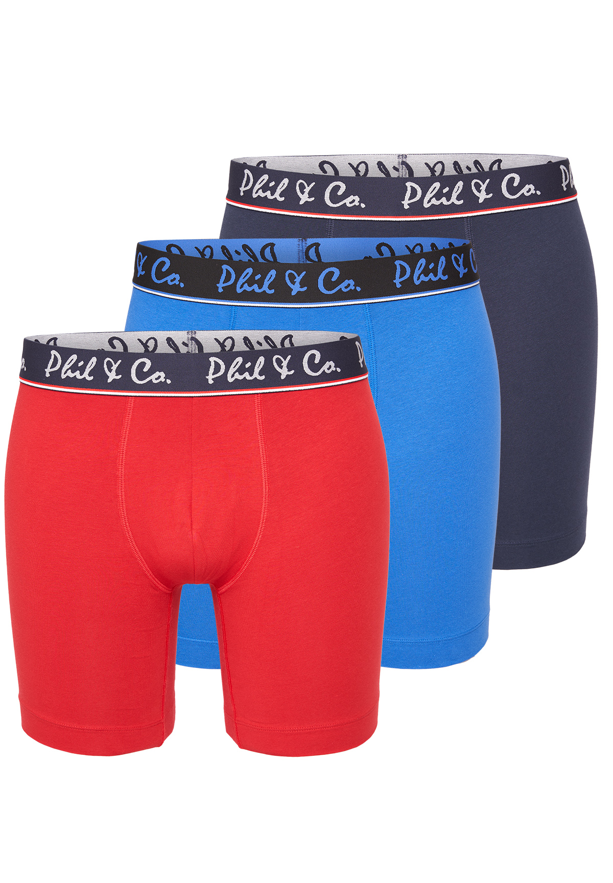 Phil Co Boxershorts Heren Met Lange Pijpen Boxer Briefs 3 Pack Blauw Rood Underwear District