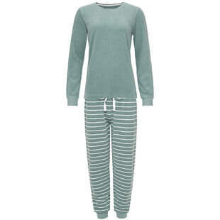 By Louise Dames Pyjama Set Lang Badstof Groen Effen