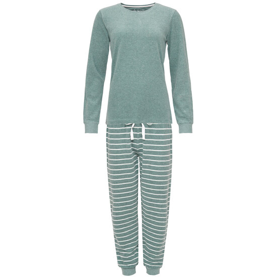 By Louise By Louise Dames Pyjama Set Lang Badstof Groen Effen