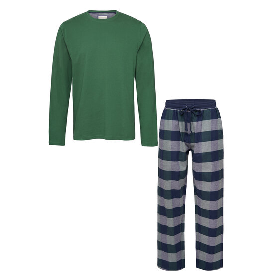 Phil & Co Phil & Co Lange Heren Pyjama Set Met Flanellen Pyjamabroek Groen