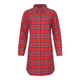 By Louise Ladies Pyjama Nightshirt Flannel Checkered Red