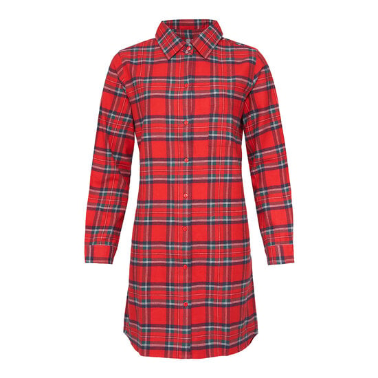 By Louise By Louise Dames Pyjama Nachthemd Flanel Geruit Rood