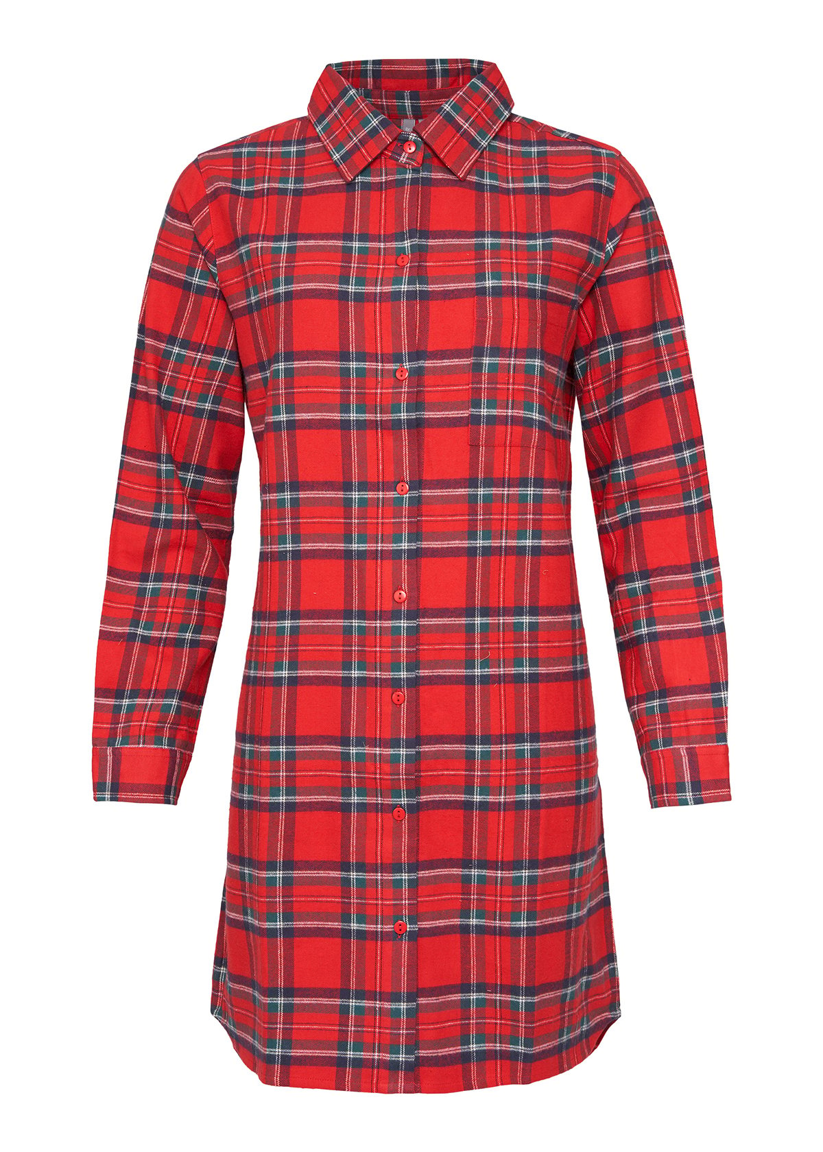 By Louise By Louise Dames Pyjama Nachthemd Flanel Geruit Rood