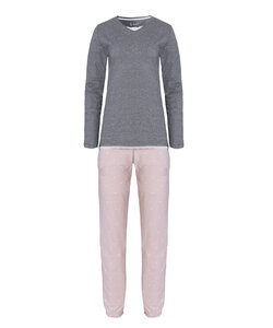 By Louise Ladies Pyjama Set Long Cotton Gray/Pink