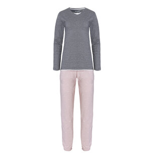 By Louise Ladies Pyjama Set Long Cotton Gray/Pink