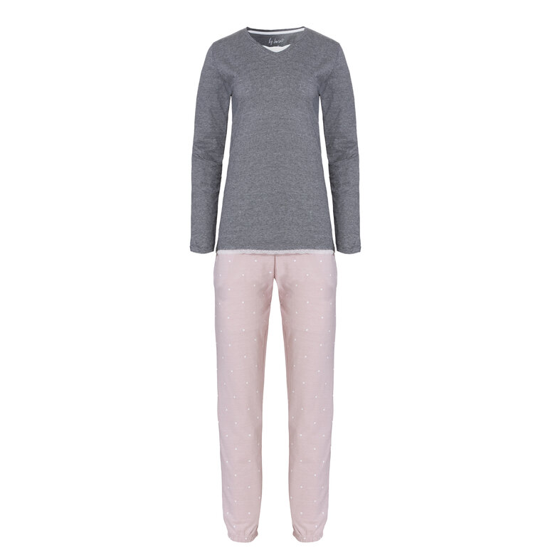 By Louise By Louise Dames Pyjama Set Lang Katoen Grijs / Roze