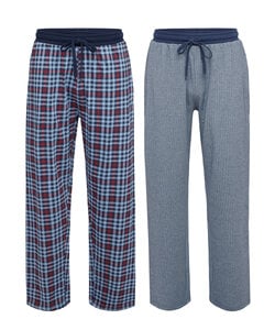 Phil & Co Men's Pyjama Pants Long Cotton Checkered/Striped 2-Pack