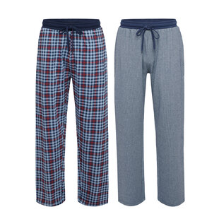 Phil & Co Heren Pyjamabroek Lang Katoen Geruit/Gestreept 2-Pack