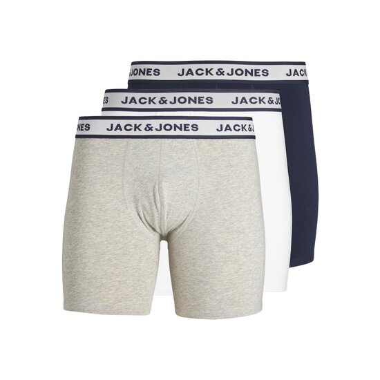 Jack & Jones Jack & Jones Heren Boxershort Lange Pijp JACSOLID Boxer Briefs 3-Pack Grijs/Wit/Blauw