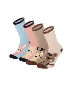 Apollo House Socks Girls Child 4-Pack Animal Print Non-Slip