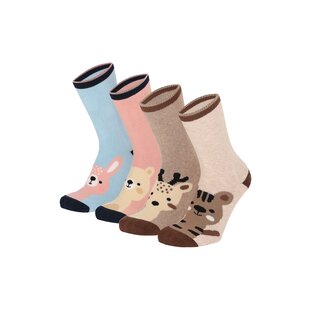 Apollo House Socks Girls Child 4-Pack Animal Print Non-Slip