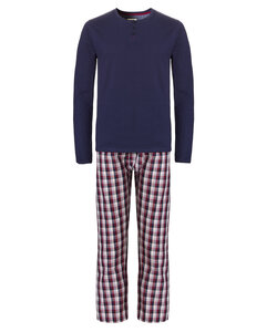Phil & Co Heren Pyjama Set Lang Katoen Blauw Geblokt