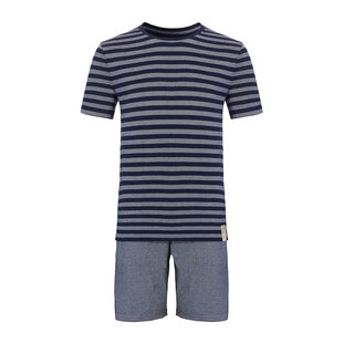 Phil & Co Heren Shortama Korte Pyjama Katoen Blauw / Grijs Gestreept